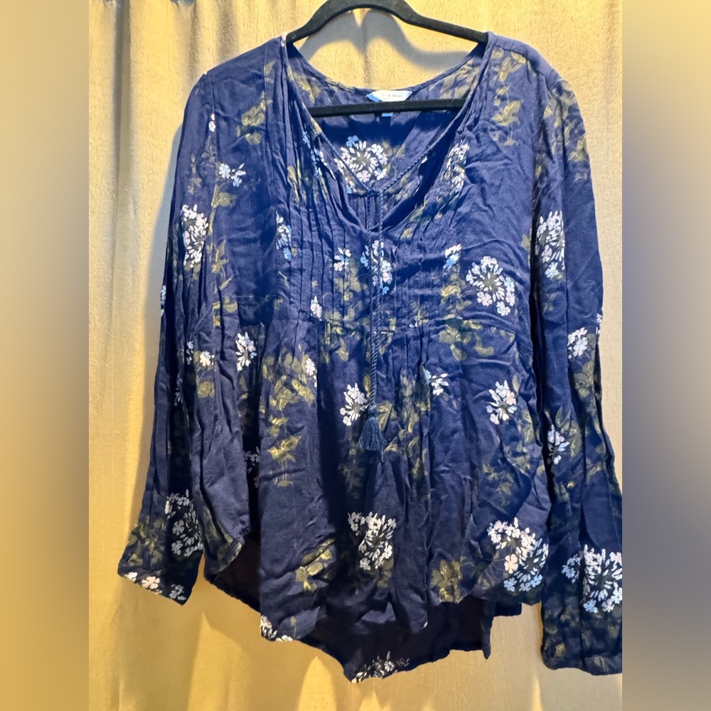 Lucky Brand Peasant Floral Top with Tassels